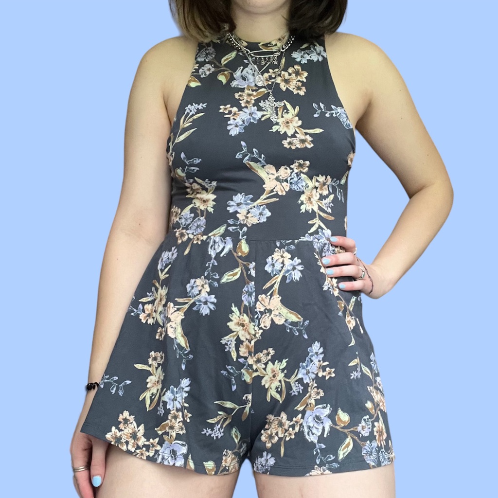 Urban Outfitters Grey Floral Open Back Romper